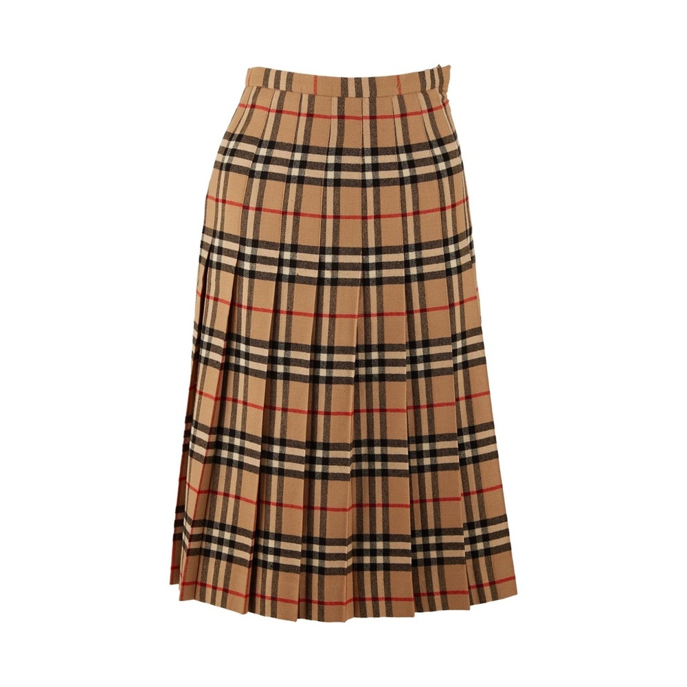 Burberry Vintage Plaid Check Pleated Midi Skirt